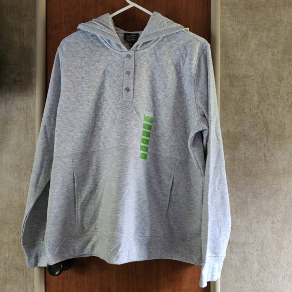 🔥 Quilted Quarter Snap Hooded Sweatshirt Heather Gray Size Large